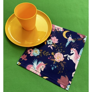 Iskolai textil szalvéta, újraszalvéta kék unikornis KISEBB MÉRET