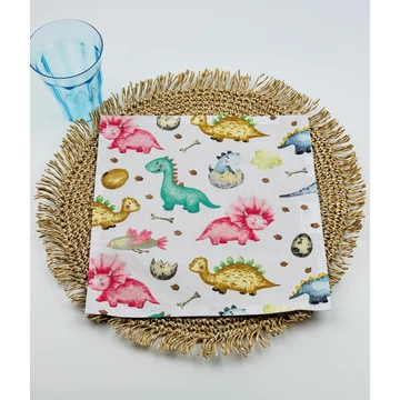 Egyrétegű iskolai textil szalvéta- aranyos dinok