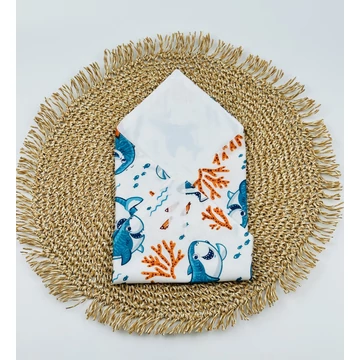 Textil újraszalvéta, szendvics csomagoló- cápás