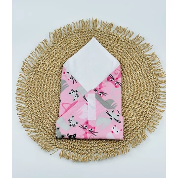 Textil újraszalvéta, szendvics csomagoló- rózsaszín cicás
