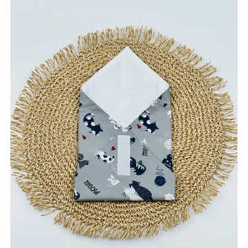 Textil újraszalvéta, szendvics csomagoló- szürke cicás