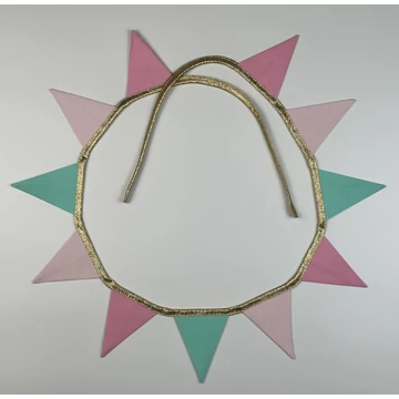 Textil zászlófüzér születésnapi dekoráció rózsaszín  7x8 cm zászlókkal