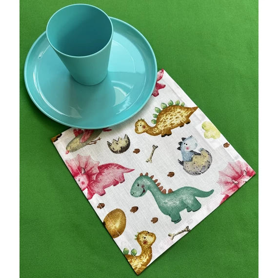 Iskolai textil szalvéta, újraszalvéta aranyos dinók KISEBB MÉRET