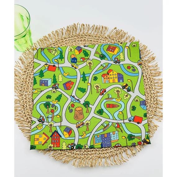 Egyrétegű iskolai textil szalvéta- mini város