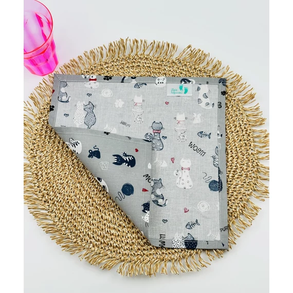 Egyrétegű iskolai textil szalvéta- szürke cicás