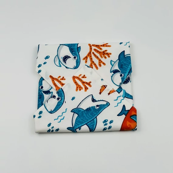 Textil újraszalvéta, szendvics csomagoló- cápás