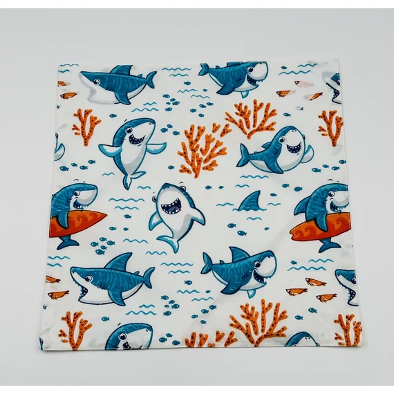 Textil újraszalvéta, szendvics csomagoló- cápás