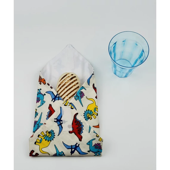 Textil újraszalvéta, szendvics csomagoló- dinós