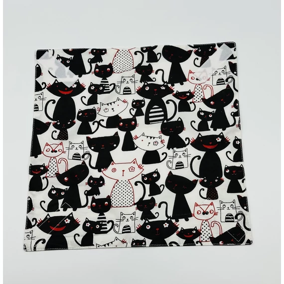 Textil újraszalvéta, szendvics csomagoló- fekete cicás