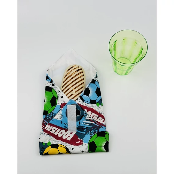 Textil újraszalvéta, szendvics csomagoló- focilabdás