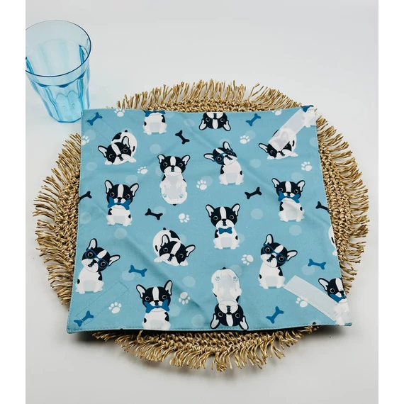 Textil újraszalvéta, szendvics csomagoló- kék kutyás