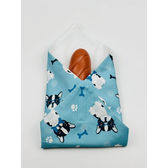 Textil újraszalvéta, szendvics csomagoló- kék kutyás