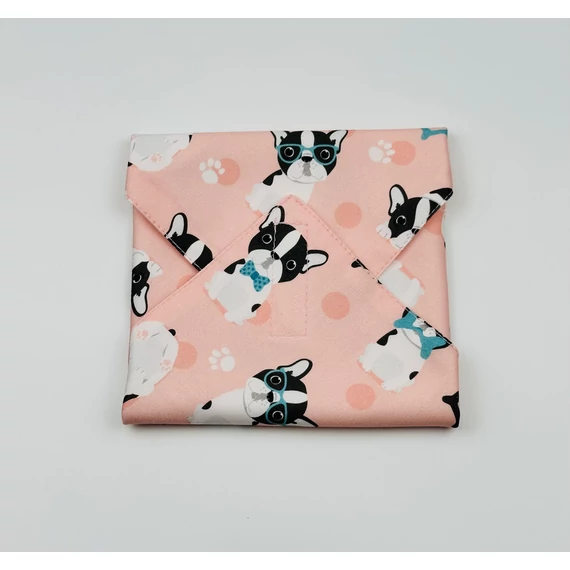 Textil újraszalvéta, szendvics csomagoló- rózsaszín kutyás
