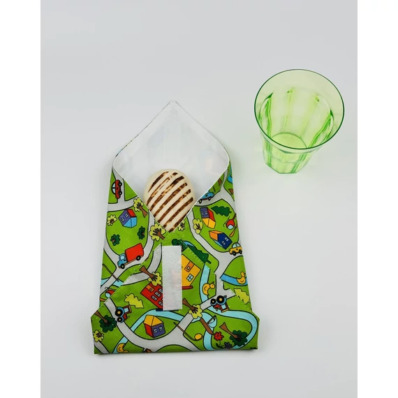 Textil újraszalvéta, szendvics csomagoló- mini város
