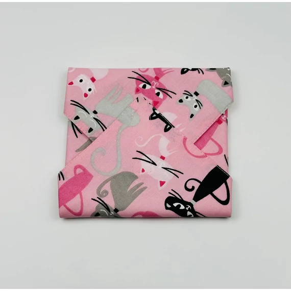 Textil újraszalvéta, szendvics csomagoló- rózsaszín cicás