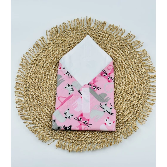 Textil újraszalvéta, szendvics csomagoló- rózsaszín cicás