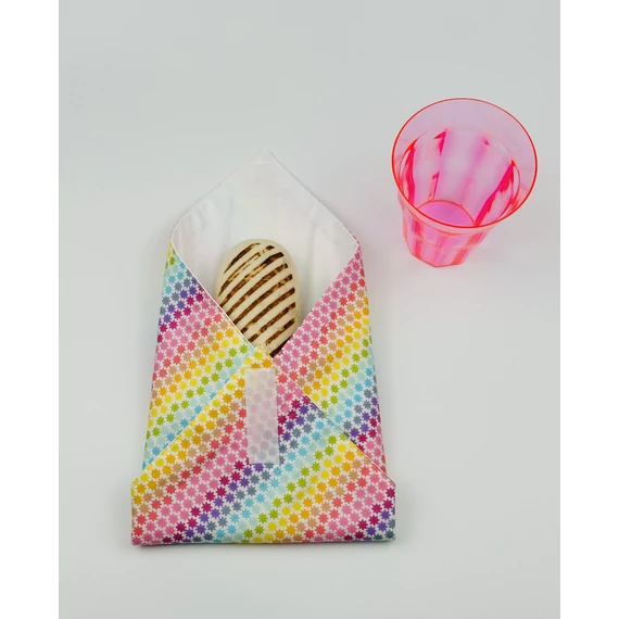 Textil újraszalvéta, szendvics csomagoló- színes csillagos