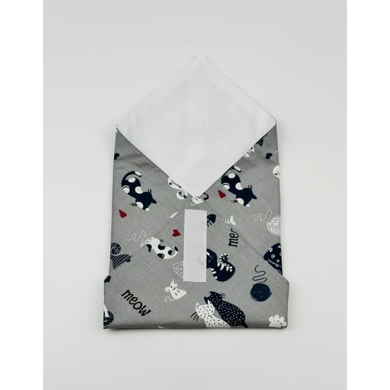 Textil újraszalvéta, szendvics csomagoló- szürke cicás