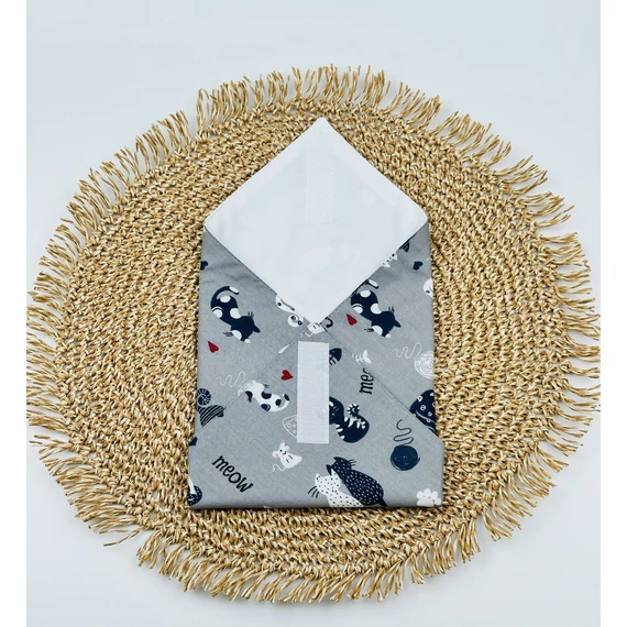 Textil újraszalvéta, szendvics csomagoló- szürke cicás