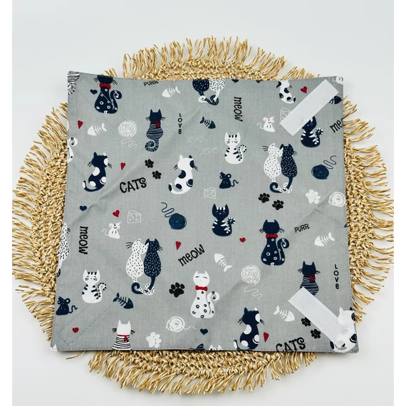 Textil újraszalvéta, szendvics csomagoló- szürke cicás
