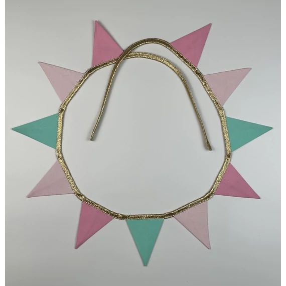 Textil zászlófüzér születésnapi dekoráció rózsaszín  7x8 cm zászlókkal